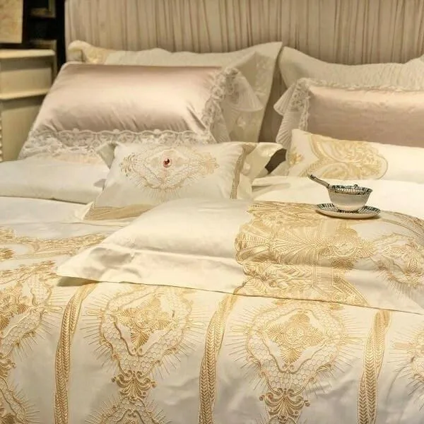 Joyana Egyptian Cotton Golden Lace Duvet Cover Set