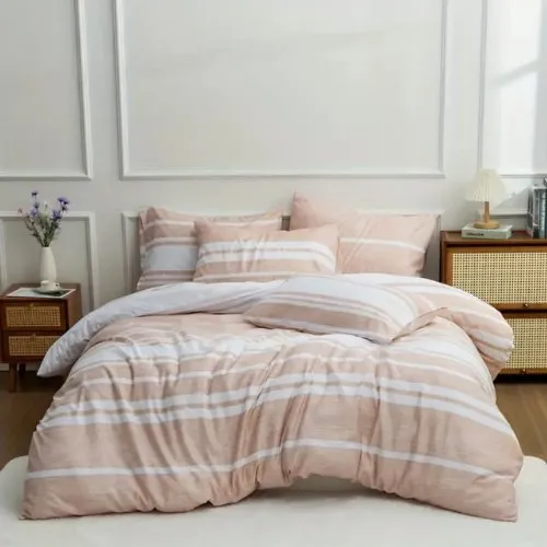 King Size 6 pieces, Coral Stripe Design Duvet cover set.