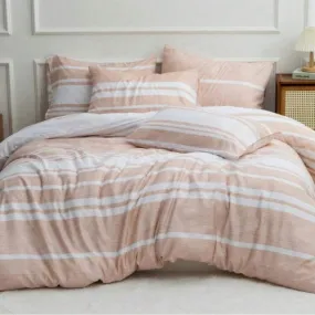 King Size 6 pieces, Coral Stripe Design Duvet cover set.