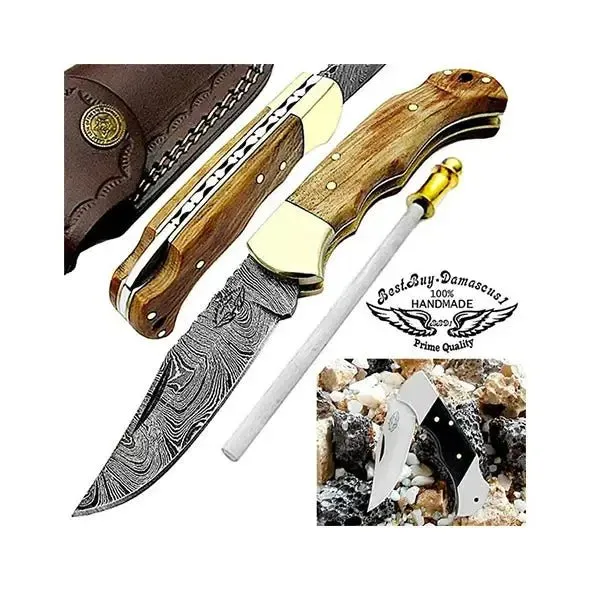 Knife Olive Wood Pocket Knife Set Damascus Pocket knife for men Folding Knives Set