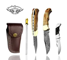 Knife Olive Wood Pocket Knife Set Damascus Pocket knife for men Folding Knives Set