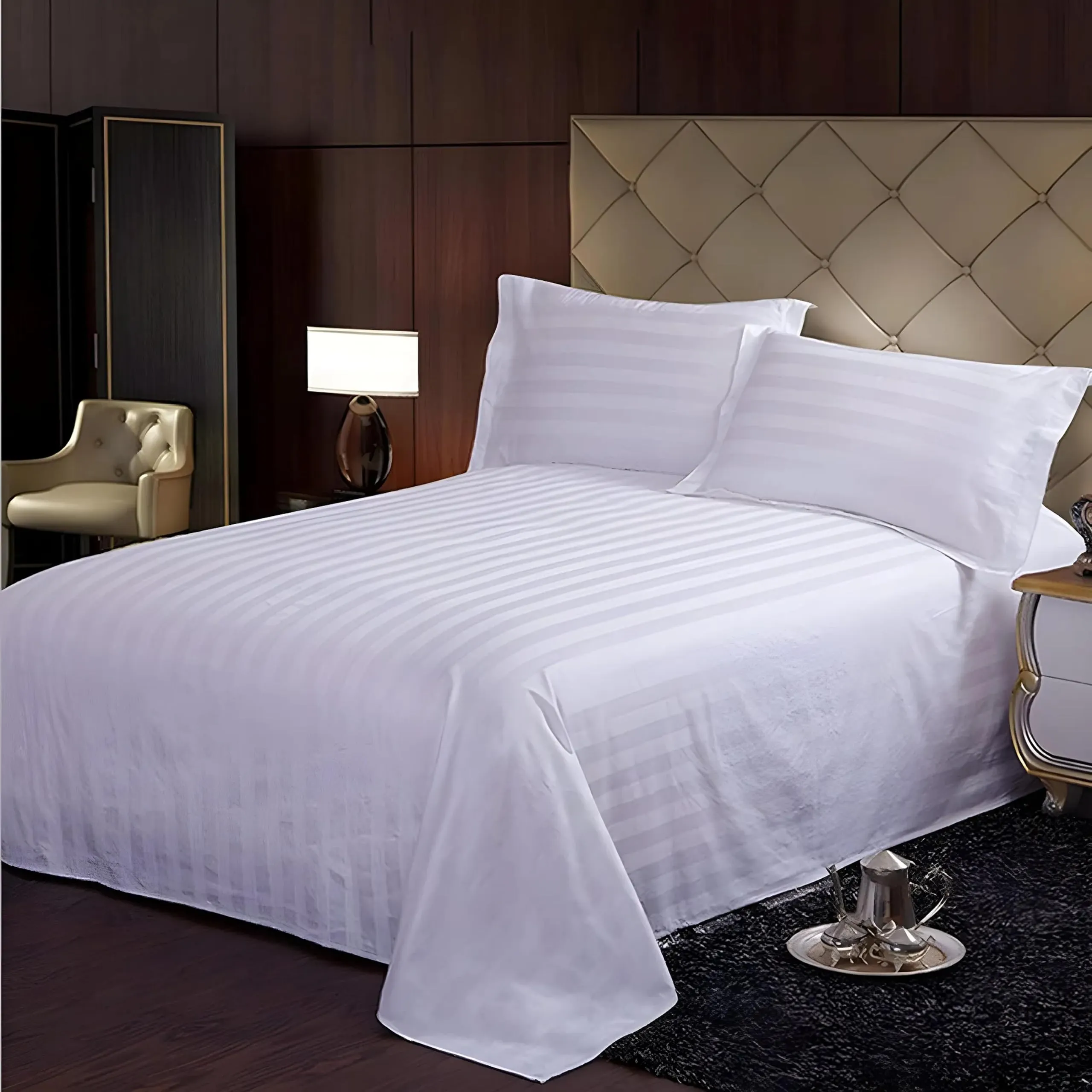 Kuber Industries Double Bedsheet with 2 Pillow Covers|Cotton Material & Satin Stripes|Size 254 X 228 Cm (White), 144 TC