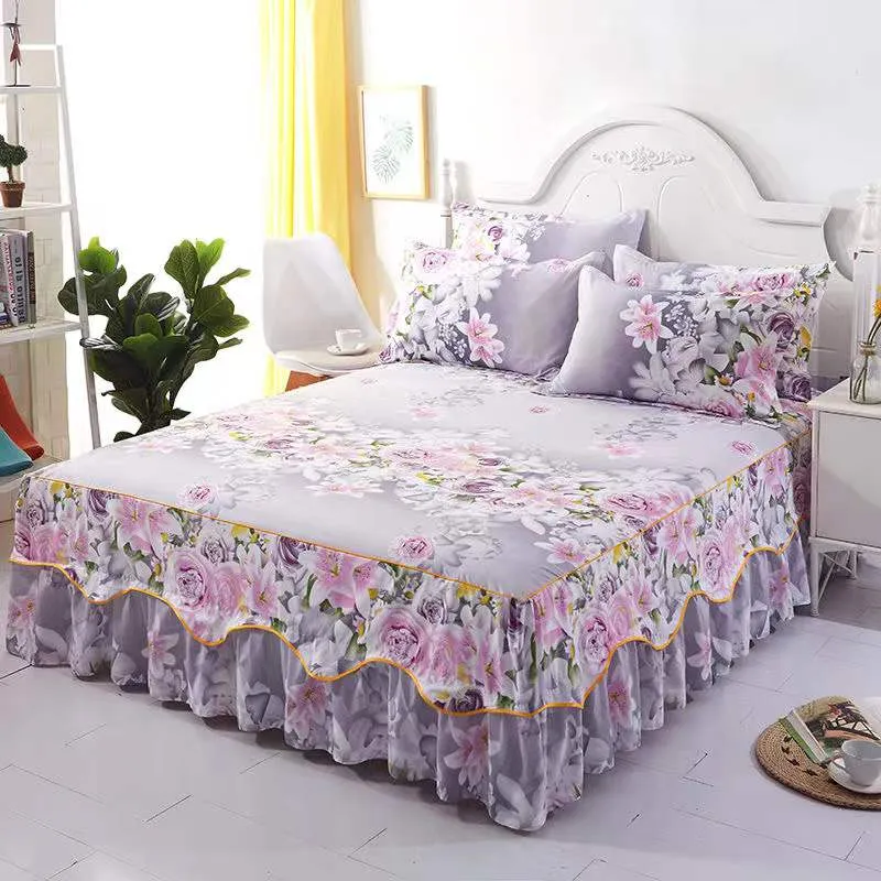 Lace Skirt Bed Sheet Set with Elastic Fitted Cover