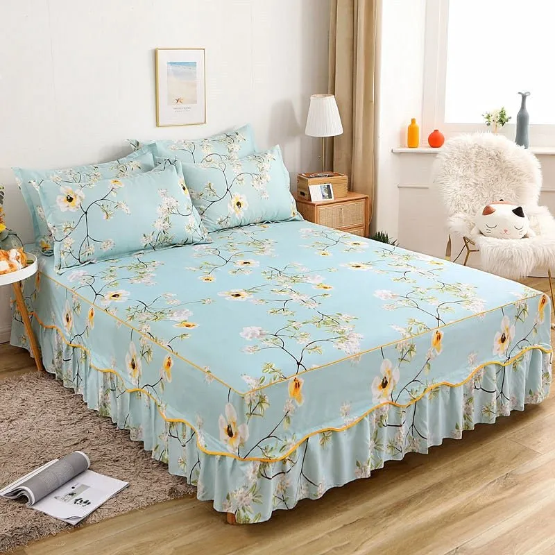 Lace Skirt Bed Sheet Set with Elastic Fitted Cover