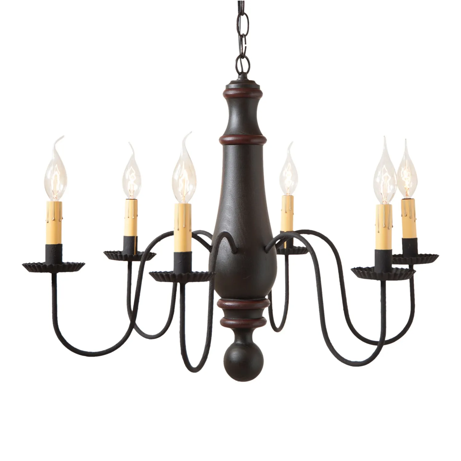 Large Norfolk Chandelier in Sturbridge Black with Red Stripe