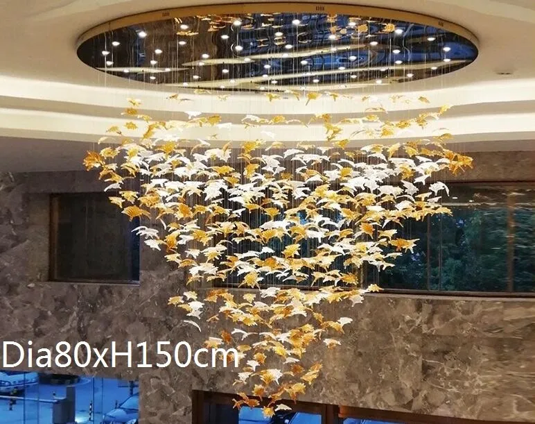 Large scale project crystal chandelier hotel chandelier villa sales lobby crystal art maple leaf decorative lamp customization