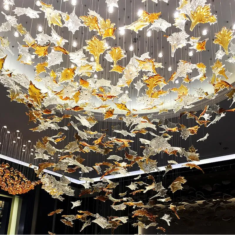 Large scale project crystal chandelier hotel chandelier villa sales lobby crystal art maple leaf decorative lamp customization