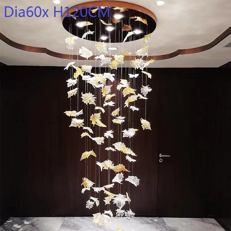 Large scale project crystal chandelier hotel chandelier villa sales lobby crystal art maple leaf decorative lamp customization