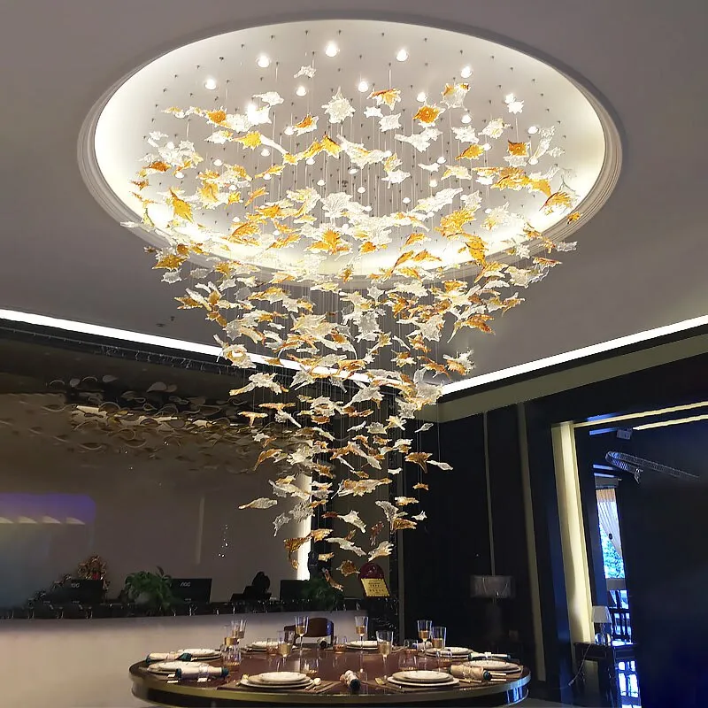 Large scale project crystal chandelier hotel chandelier villa sales lobby crystal art maple leaf decorative lamp customization