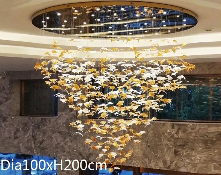 Large scale project crystal chandelier hotel chandelier villa sales lobby crystal art maple leaf decorative lamp customization