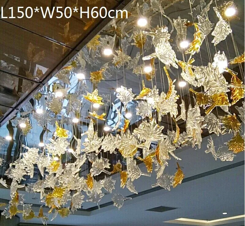 Large scale project crystal chandelier hotel chandelier villa sales lobby crystal art maple leaf decorative lamp customization