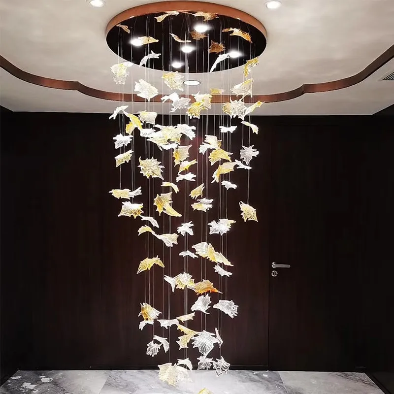 Large scale project crystal chandelier hotel chandelier villa sales lobby crystal art maple leaf decorative lamp customization