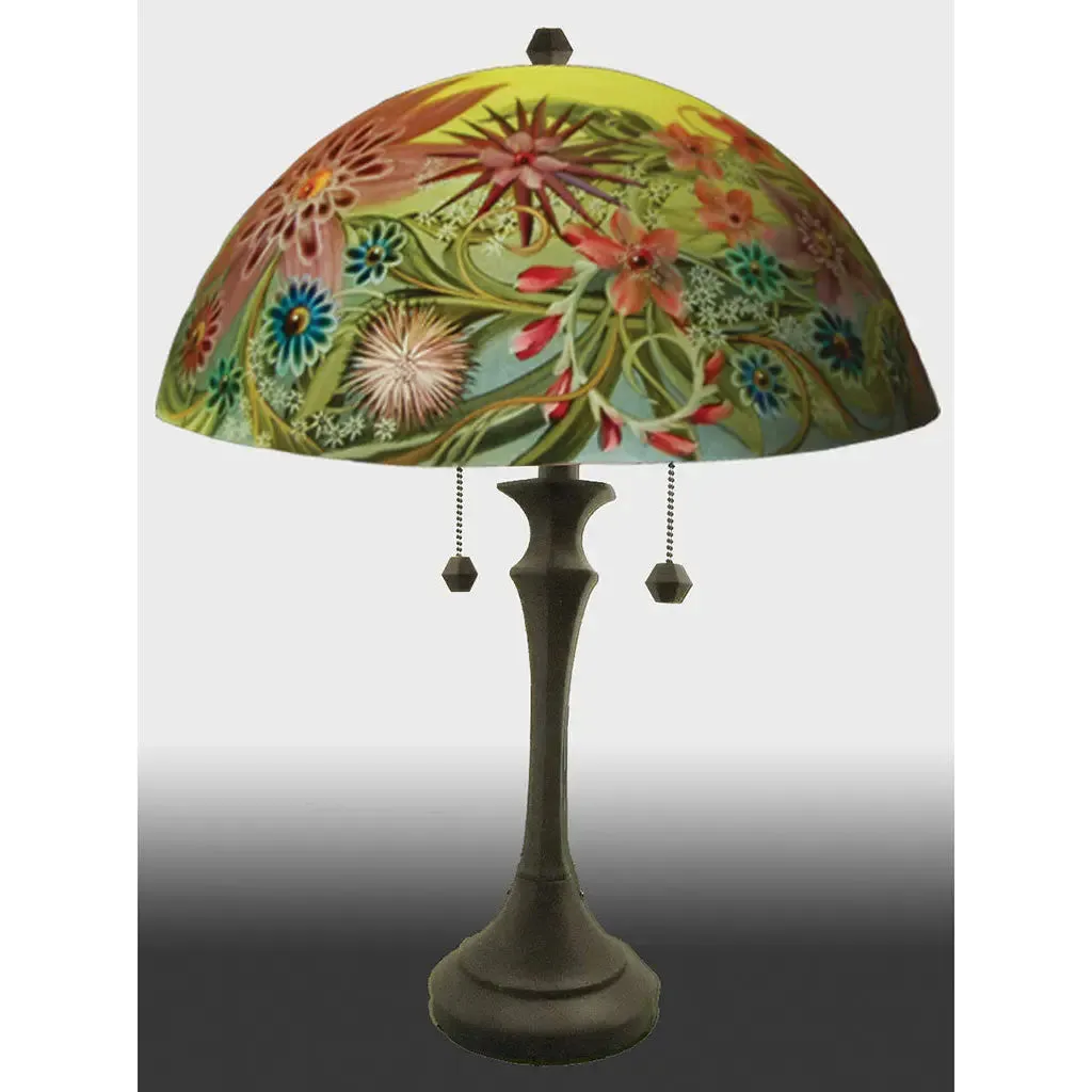 Le Jardins Reverse Hand Painted Glass Table or Floor Lamp by Jamie Barthel