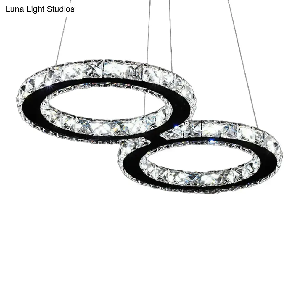 LED Stainless Steel Chandelier with Clear Crystal Curve Frame - Elegant Hanging Light for Living Room