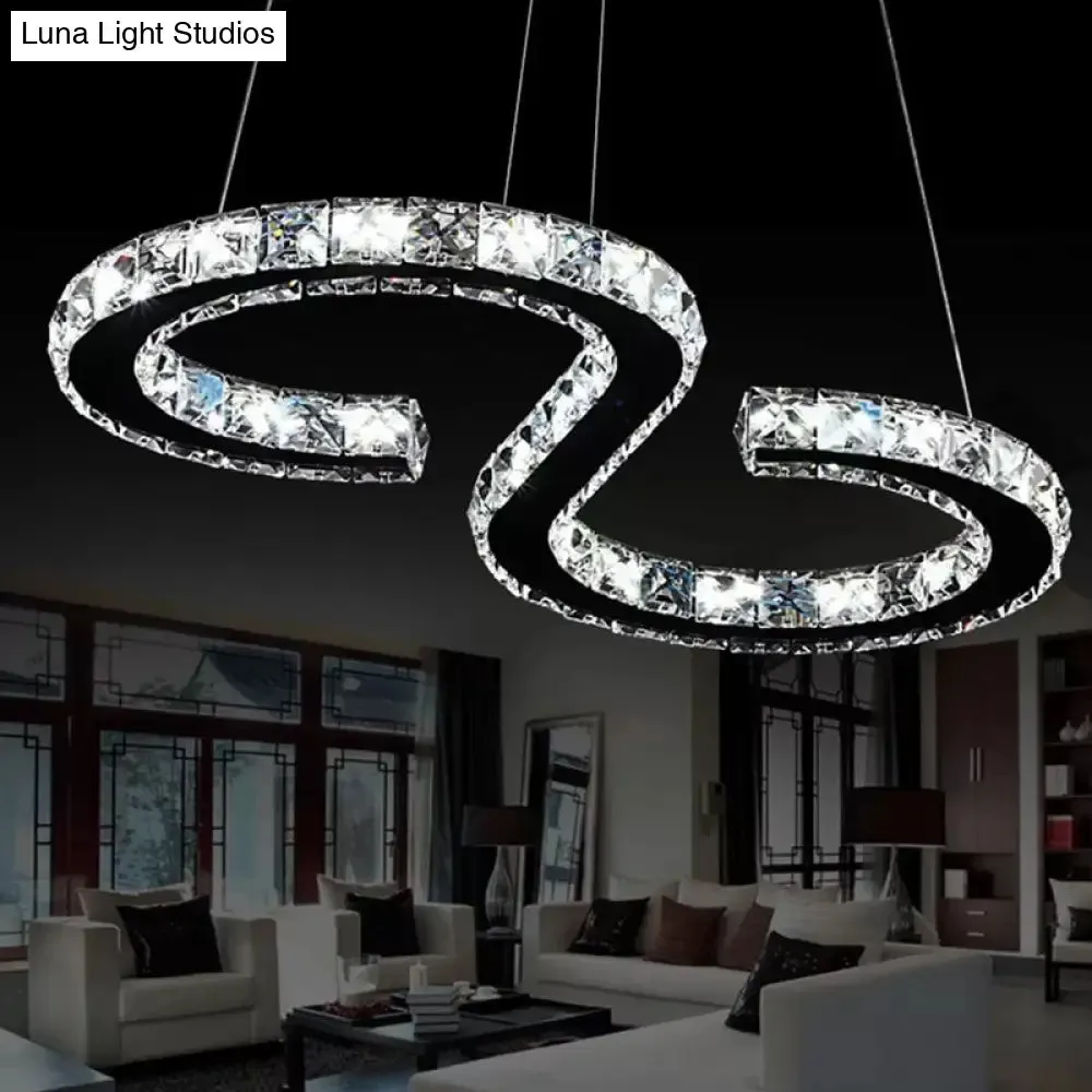 LED Stainless Steel Chandelier with Clear Crystal Curve Frame - Elegant Hanging Light for Living Room