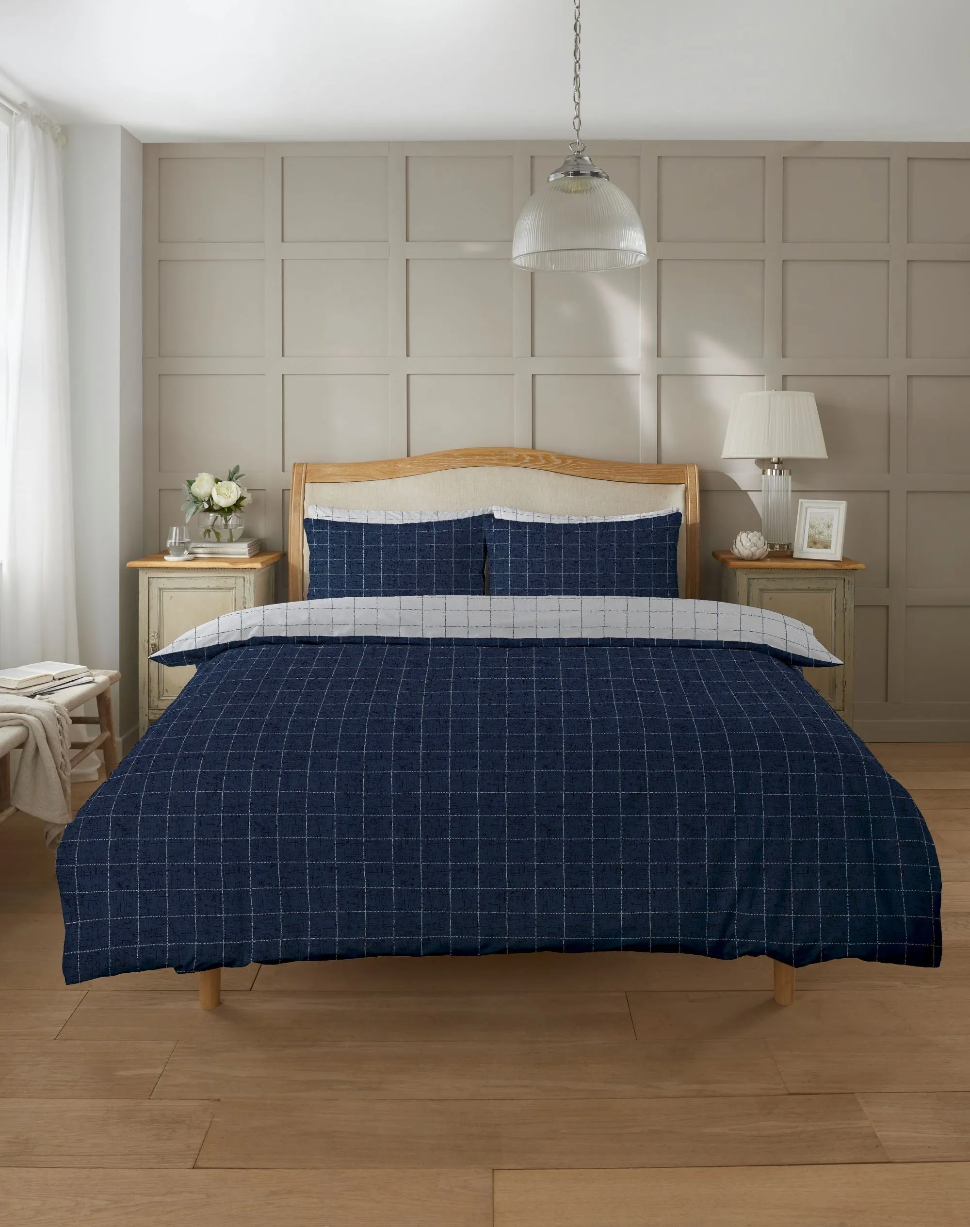 Lewis's Fletcher Check Duvet Set - Navy