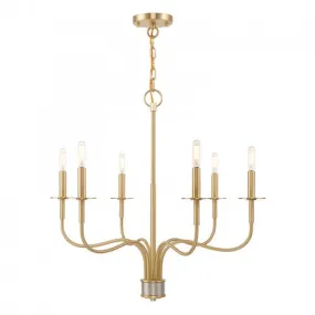 LISBON 6 LIGHT CHANDELIER, SATIN BRASS