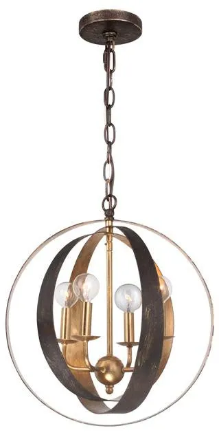 LUNA 4 LIGHT CHANDELIER, ENGLISH BRONZE AND ANTIQUE GOLD