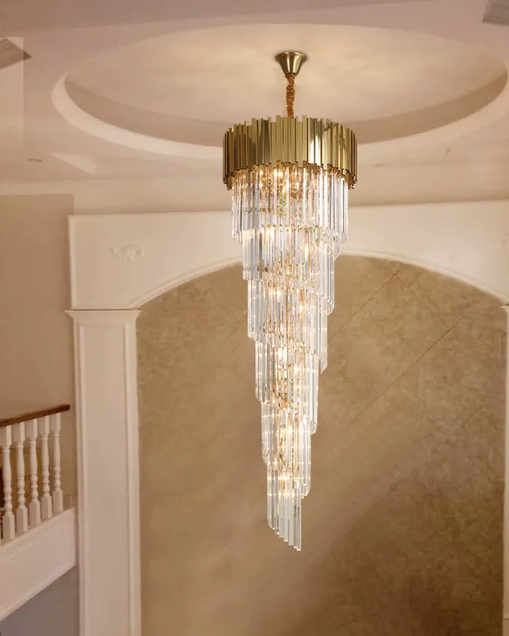 Luxury Gold Spiral Crystal Chandelier for Staircase/Foyer/Entryway