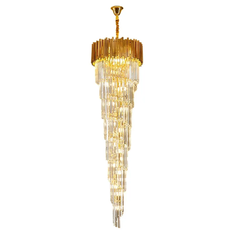 Luxury Gold Spiral Crystal Chandelier for Staircase/Foyer/Entryway