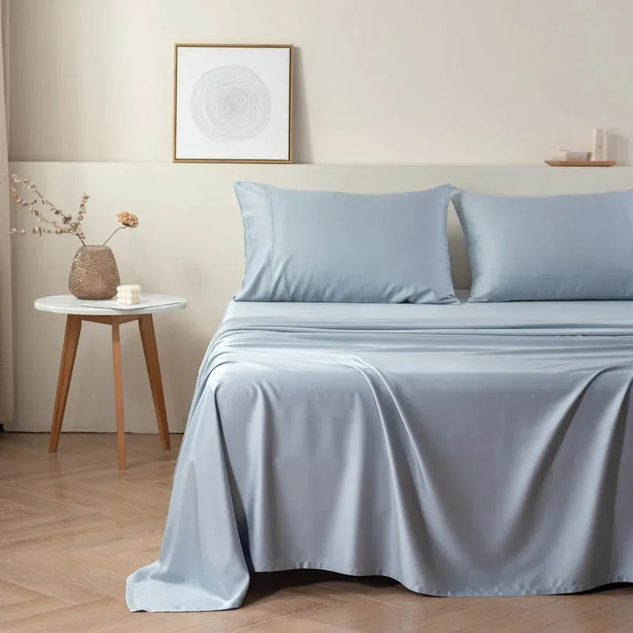 Madeleine Hotel Linen Bamboo Cotton Sheets Set - Sky