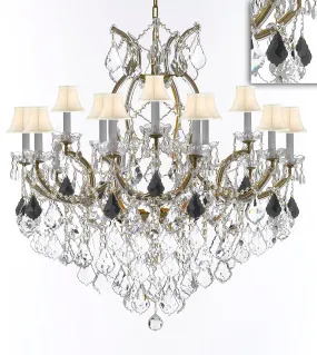 Maria Theresa Chandelier Crystal Lighting Chandeliers Lights Fixture Pendant Ceiling Lamp for Dining room, Entryway , Living room H38" X W37" - Dressed with Jet Black Crystals and White Shades - A83-B97/WHITESHADES/21510/15 1