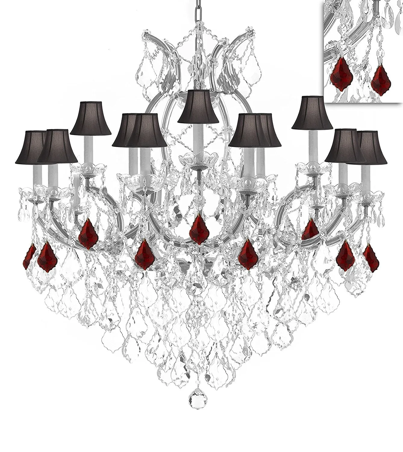 Maria Theresa Chandelier Crystal Lighting Chandeliers Lights Fixture Pendant Ceiling Lamp for Dining room, Entryway , Living room H38" X W37" - Dressed w/Ruby Red Crystals and Black Shades - A83-B98/BLACKSHADES/SILVER/21510/15 1