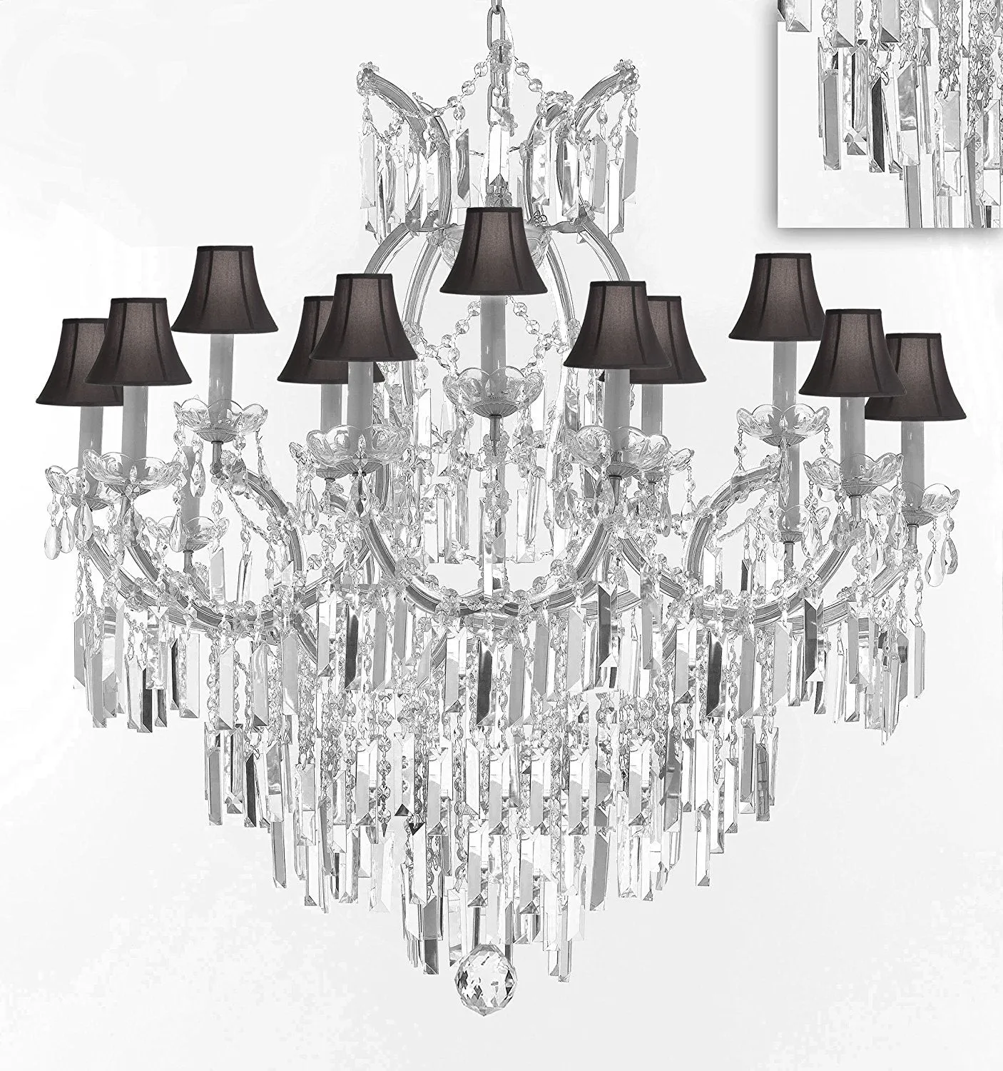 Maria Theresa Chandelier Crystal Lighting Chandeliers w/Optical Quality Fringe Prisms! Great for the Dining Room, Foyer, Entry Way, Living Room! H38" X W37" w/Black Shades - A83-B8/BLACKSHADES/CS/21510/15 1