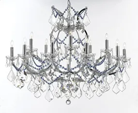 Maria Theresa Chandelier Lighting Crystal Chandeliers H28 "X W37" Chrome Finish Dressed With Sapphire Blue Crystals Great For The Dining Room Living Room Family Room Entryway / Foyer - J10-B62/B82/Chrome/26050/15 1