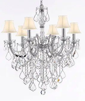 Maria Theresa Chandelier Lighting Crystal Chandeliers H30 "X W22" Chrome Finish With White Shade Trimmed With Spectratm Crystal - Reliable Crystal Quality By Swarovski - F83-Sc/Whiteshade/B12/Chrome/2528/6Sw