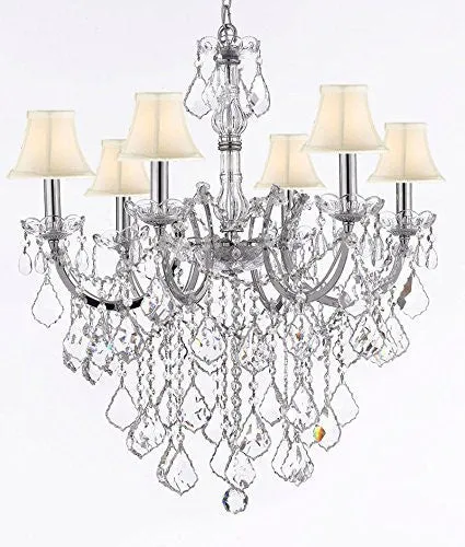 Maria Theresa Chandelier Lighting Crystal Chandeliers H30 "X W22" Chrome Finish With White Shade Trimmed With Spectratm Crystal - Reliable Crystal Quality By Swarovski - F83-Sc/Whiteshade/B12/Chrome/2528/6Sw