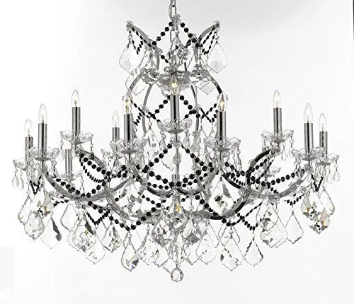 Maria Theresa Chandelier Lighting Crystal Chandeliers H38" W37" Chrome Finish Dressed With Jet Black Crystals Great For The Dining Room Living Room Family Room Entryway / Foyer - J10-B80/Chrome/26050/15 1