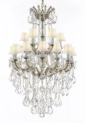 Maria Theresa Crystal Chandelier Chandeliers Lighting With White Shades H 50" X W 30" - Great For Dining Room Entryway Or Living Room - A83-B13/Whiteshades/152/18