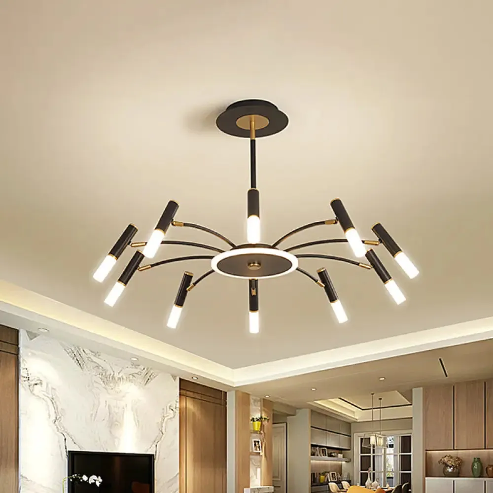 Metallic Tube Hanging Chandelier - Retro 6/8/10-Head Black-Gold - Warm/White Suspension Lighting