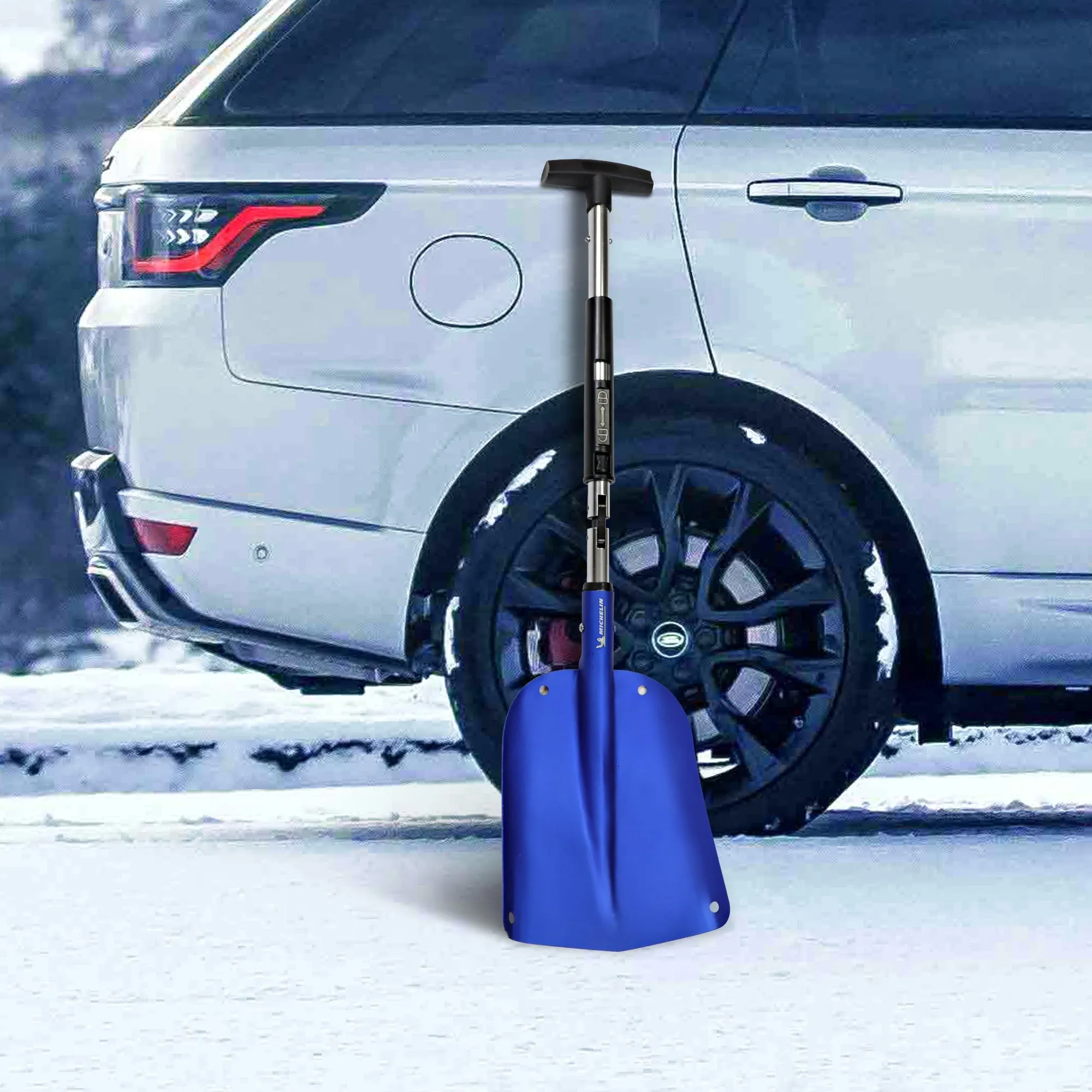 Michelin Ultra Compact 40" Folding Utility Snow Shovel for Car Emergency, Blue, Telescoping Handle, Collapsible, Lightweight, Winter Survival Gear, for SUV, Truck, Snowmobile, Camping, Skiing