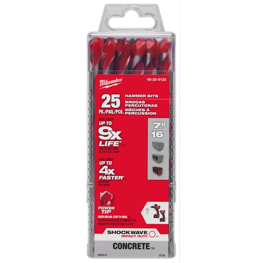 Milwaukee 48-20-9125 7/16" x 4" x 6" SHOCKWAVE™ Carbide Hammer Drill Bit Bulk 25PK