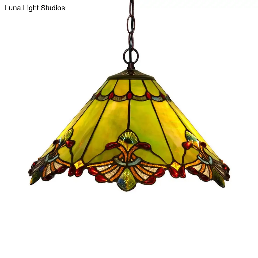 Mission Style Art Glass Pendant Chandelier in Green with 2 Lights