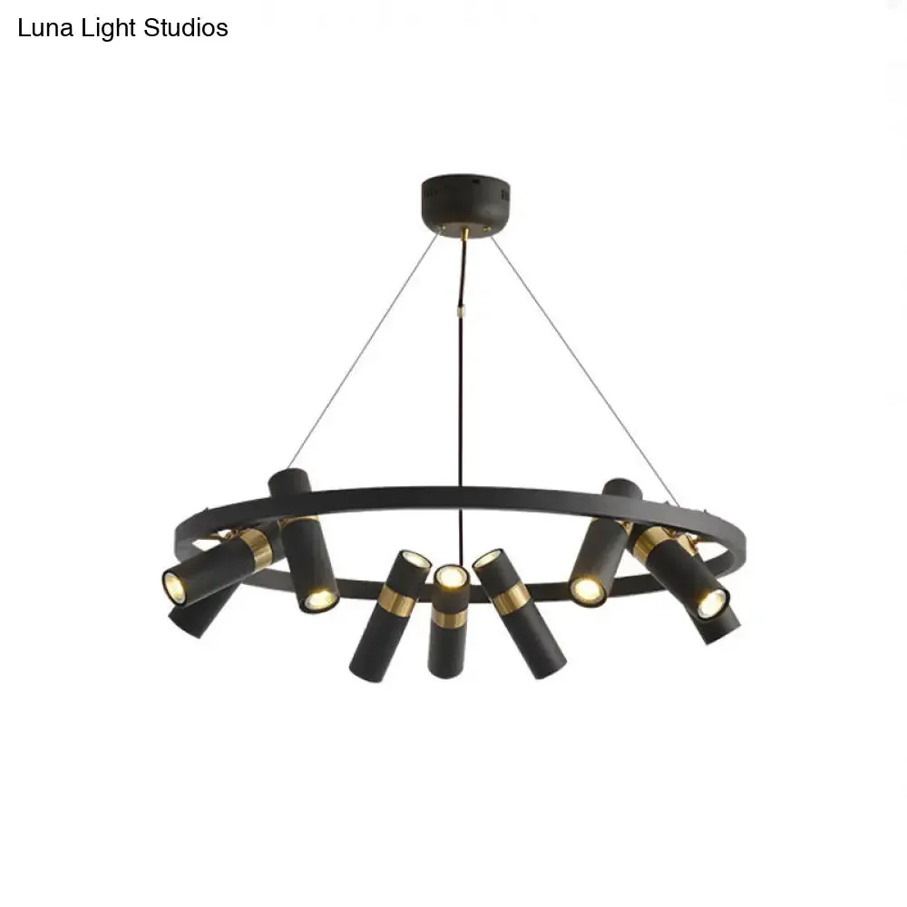 Modern Black Metal Pipe Pendant Chandelier - 6/9 Heads, Round Design - Ideal for Bedroom Ceiling Lighting