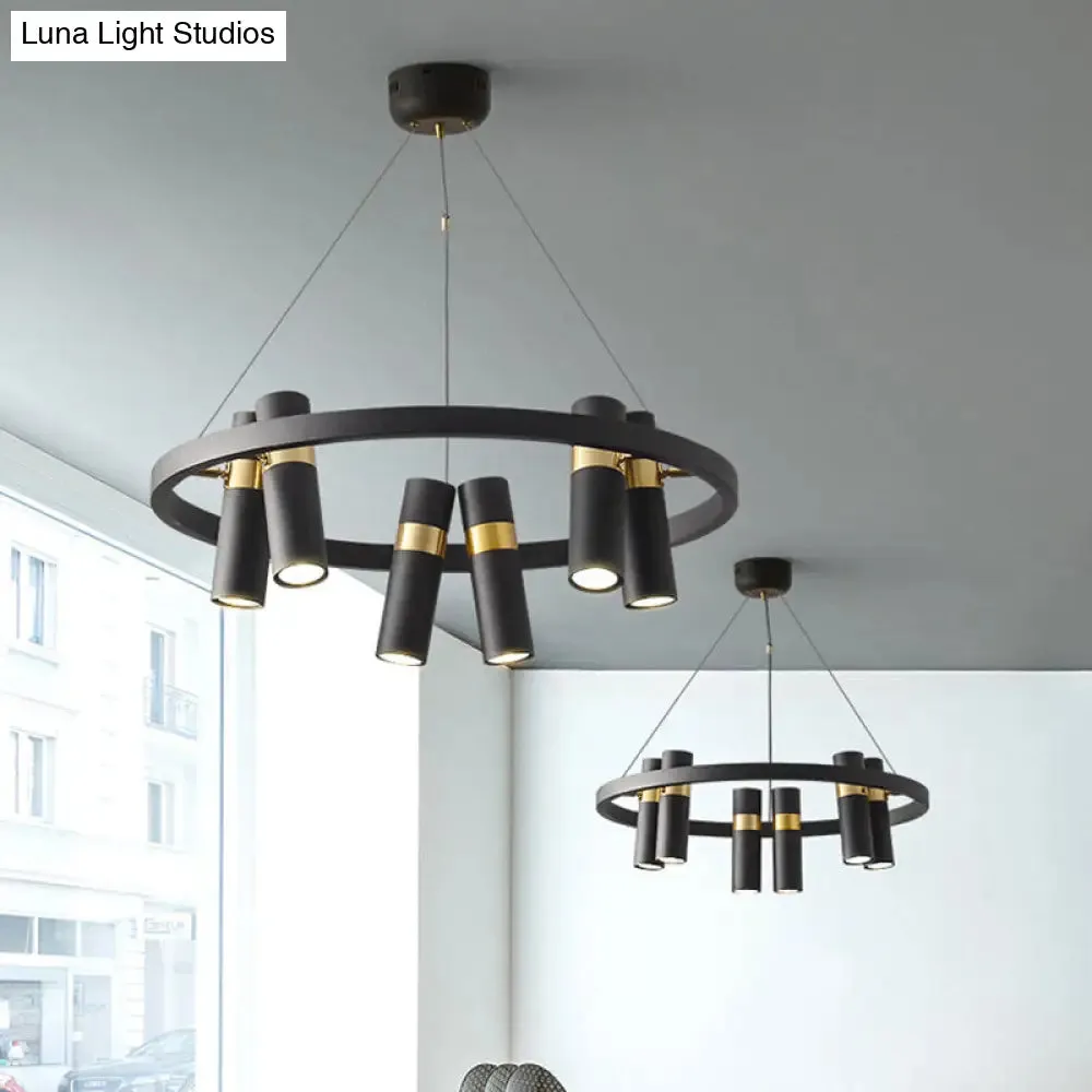 Modern Black Metal Pipe Pendant Chandelier - 6/9 Heads, Round Design - Ideal for Bedroom Ceiling Lighting