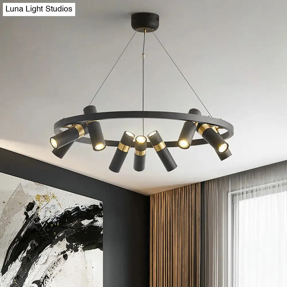 Modern Black Metal Pipe Pendant Chandelier - 6/9 Heads, Round Design - Ideal for Bedroom Ceiling Lighting