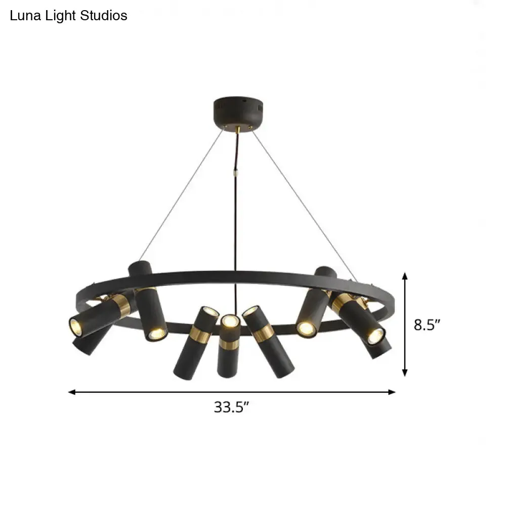 Modern Black Metal Pipe Pendant Chandelier - 6/9 Heads, Round Design - Ideal for Bedroom Ceiling Lighting