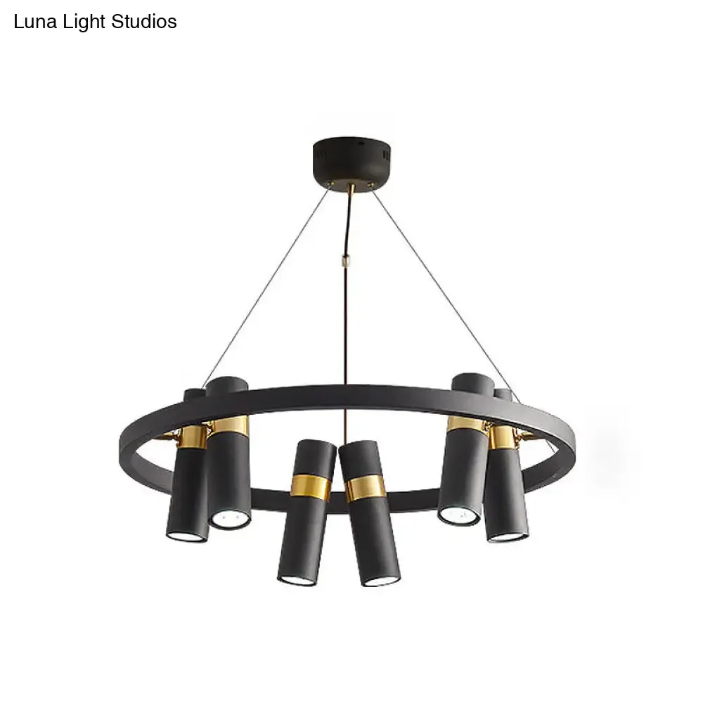 Modern Black Metal Pipe Pendant Chandelier - 6/9 Heads, Round Design - Ideal for Bedroom Ceiling Lighting