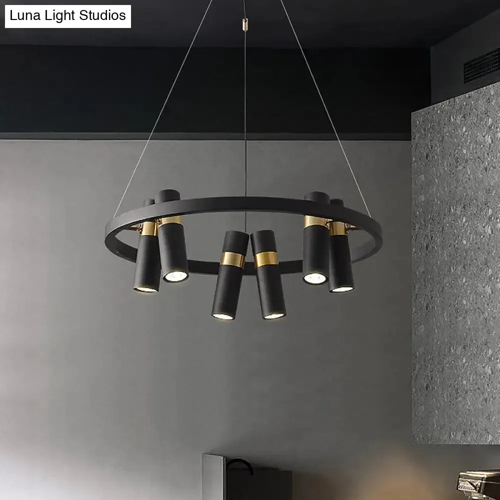 Modern Black Metal Pipe Pendant Chandelier - 6/9 Heads, Round Design - Ideal for Bedroom Ceiling Lighting