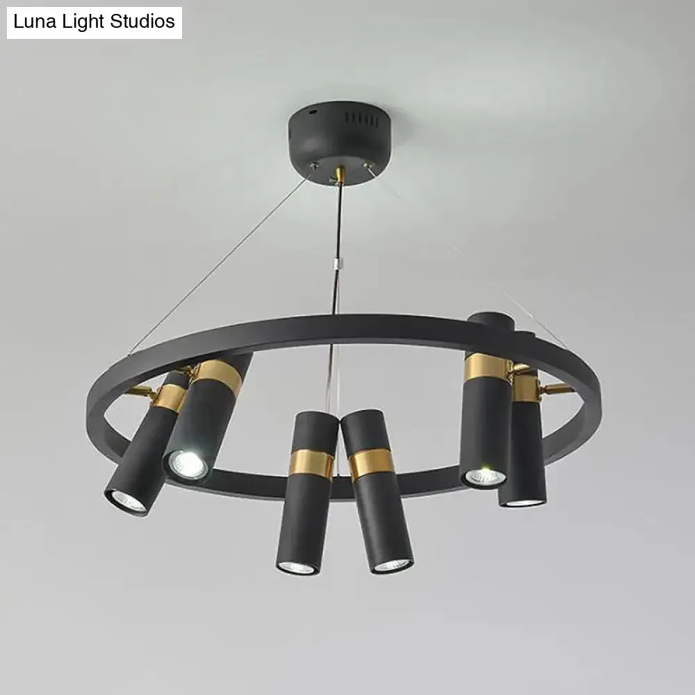 Modern Black Metal Pipe Pendant Chandelier - 6/9 Heads, Round Design - Ideal for Bedroom Ceiling Lighting