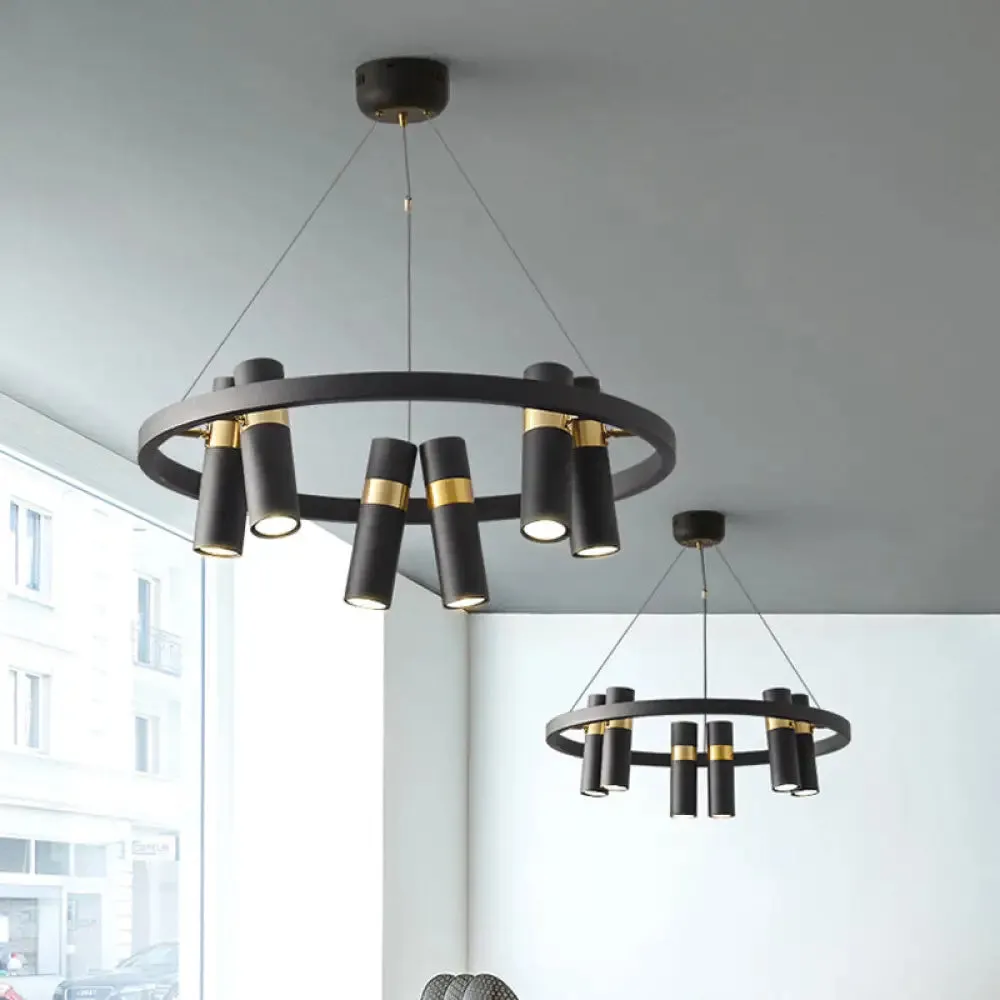 Modern Black Metal Pipe Pendant Chandelier - 6/9 Heads, Round Design - Ideal for Bedroom Ceiling Lighting