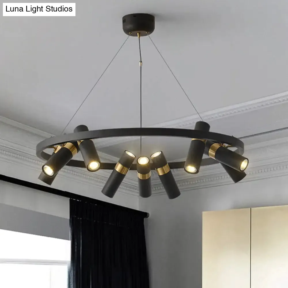 Modern Black Metal Pipe Pendant Chandelier - 6/9 Heads, Round Design - Ideal for Bedroom Ceiling Lighting