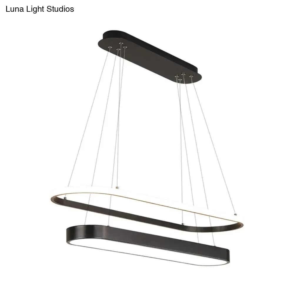 Modern Black/Gold Pendant Chandelier - Rectangular LED Acrylic Hanging Light in White/Warm Light