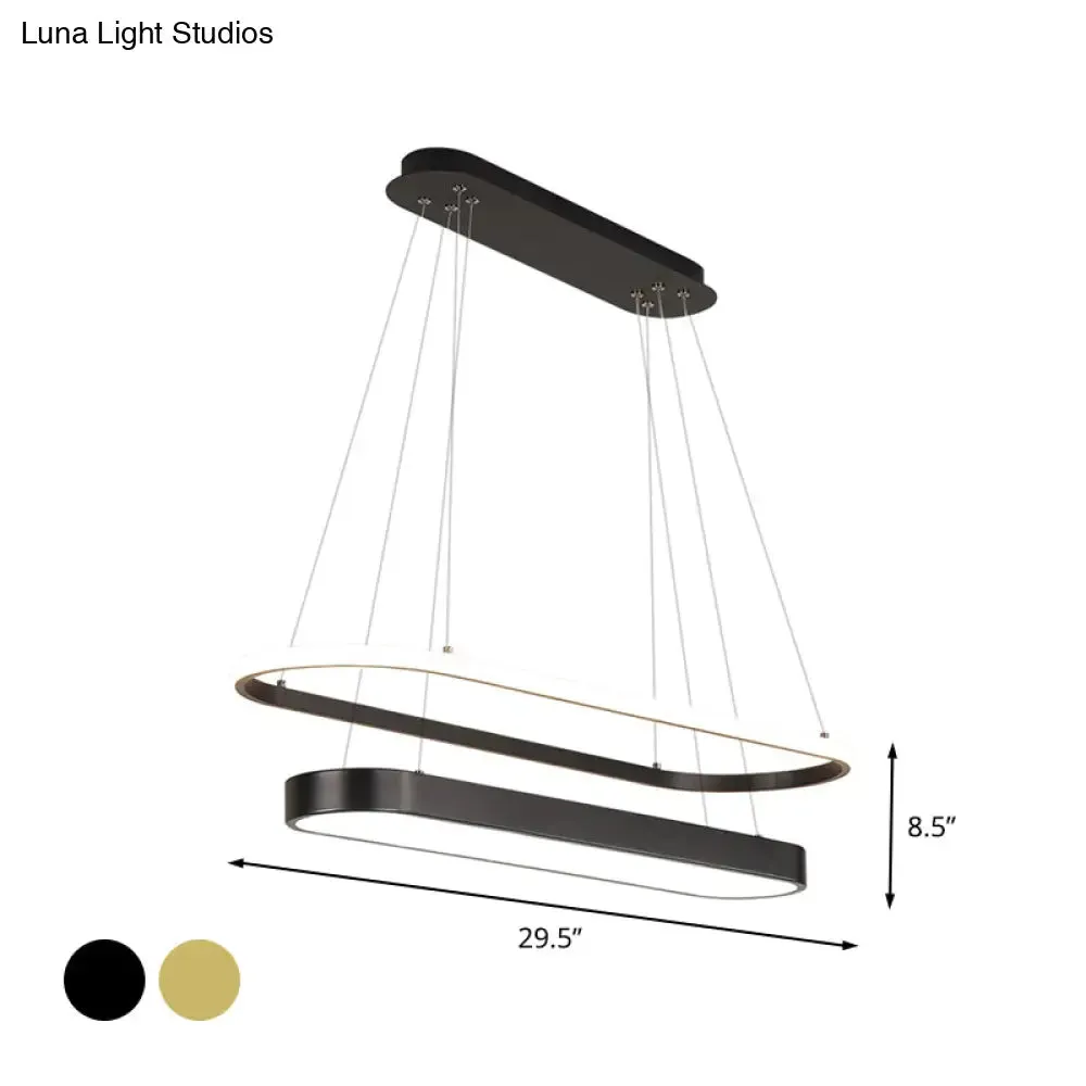 Modern Black/Gold Pendant Chandelier - Rectangular LED Acrylic Hanging Light in White/Warm Light