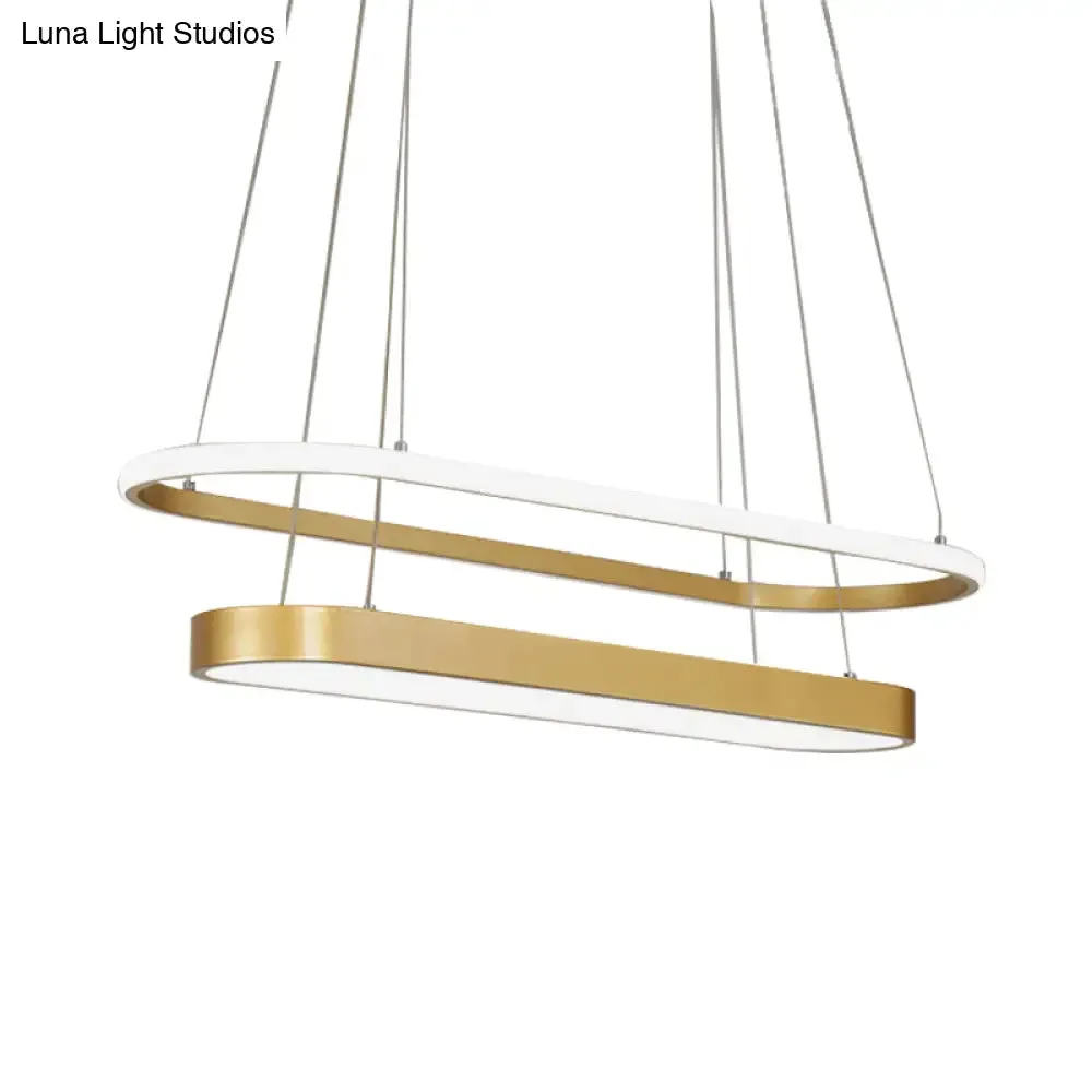 Modern Black/Gold Pendant Chandelier - Rectangular LED Acrylic Hanging Light in White/Warm Light