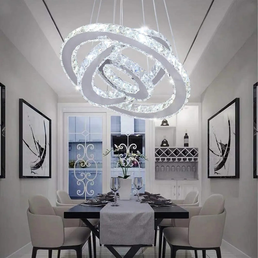 Modern Chandelier| 3 LED Rings Crystal Chandelier Cold White|Ceiling Lighting Fixture Bedroom/Living Room